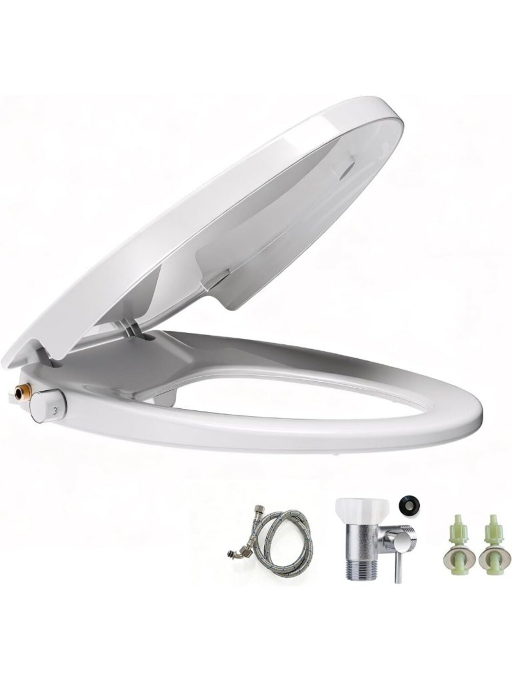 Soft-Close Elongated Bidet Toilet Seat, Self-Cleaning Dual Nozzles, Adjustable